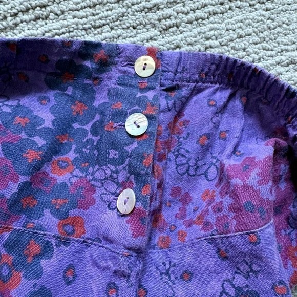 Cut Loose Midi Skirt A-Line Floral Purple Pink Linen Buttons Women's S Low Rise - Picture 4 of 8